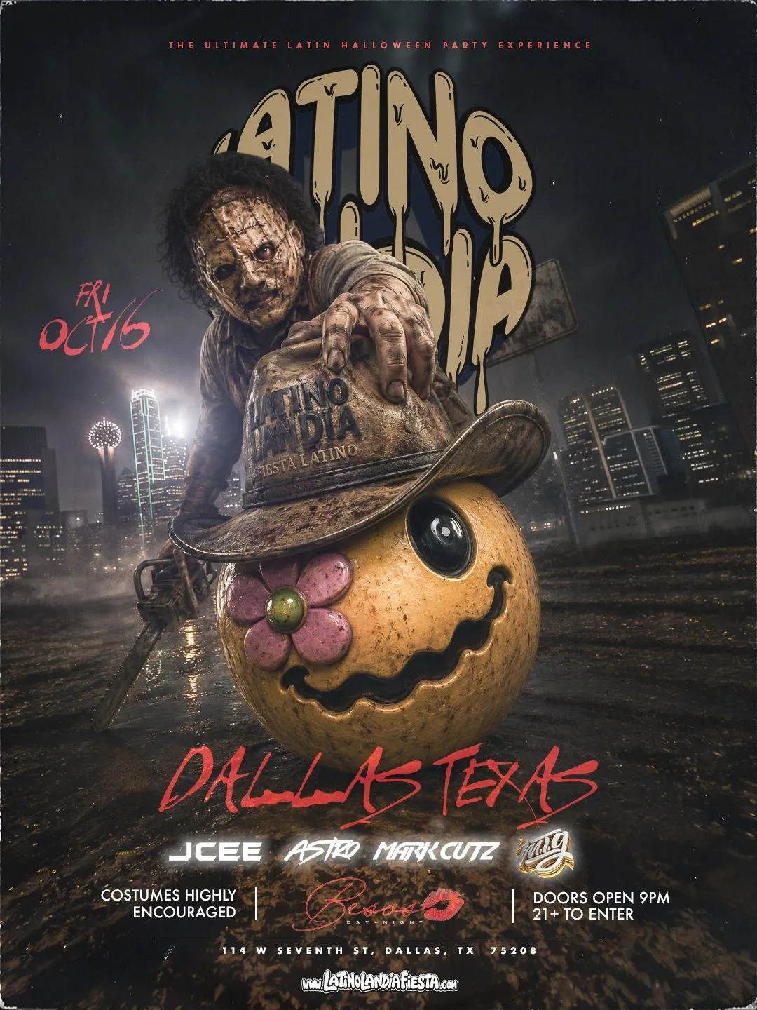 Latino Landia flyer for Dallas, TX, Friday, October 16, 2026