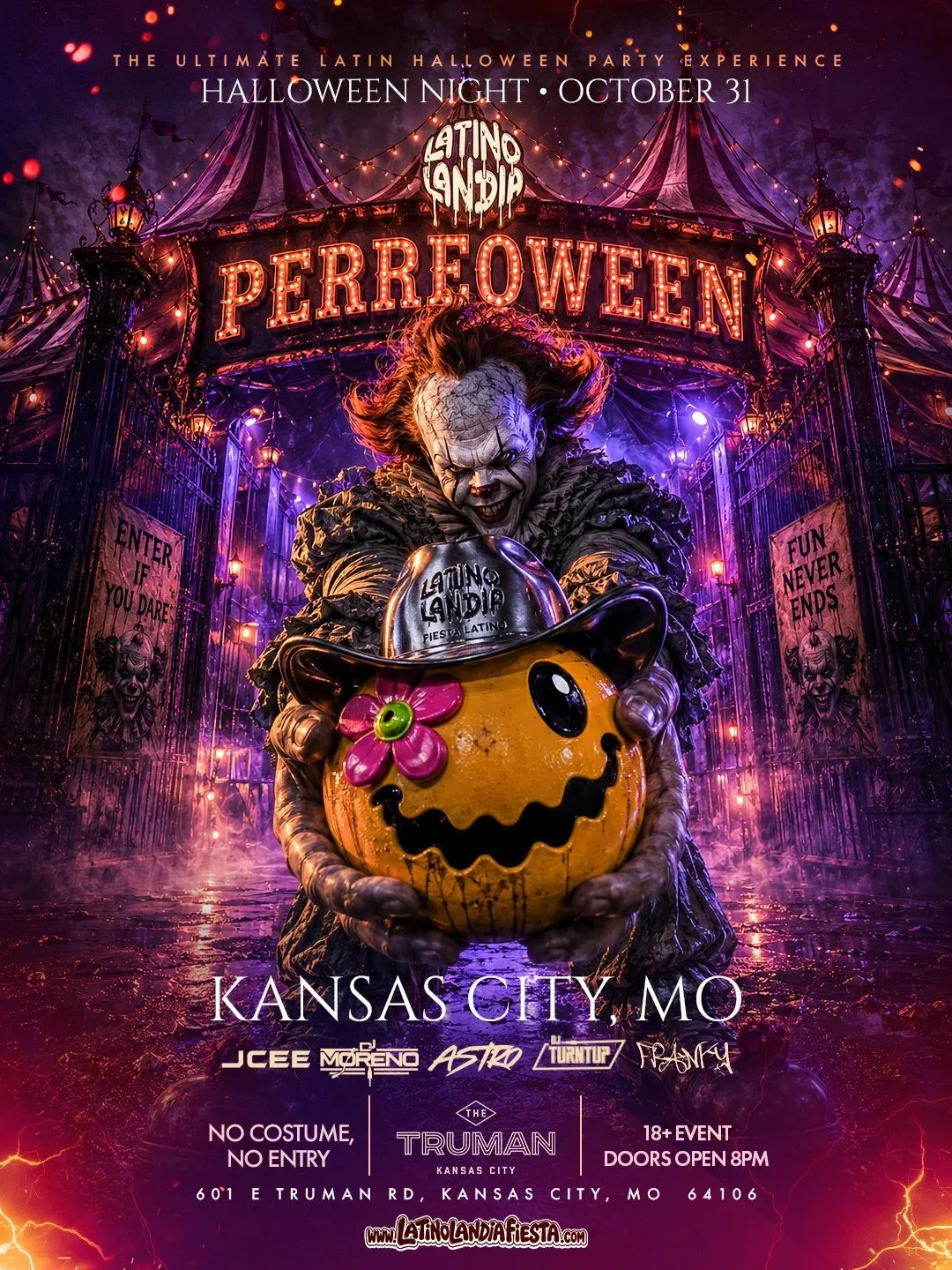 Latino Landia flyer for Kansas City, MO, Saturday, October 31, 2026, Perreoween